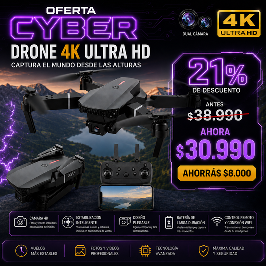 🚁 Drone 4K Ultra HD Plegable con Doble Cámara y Control WiFi