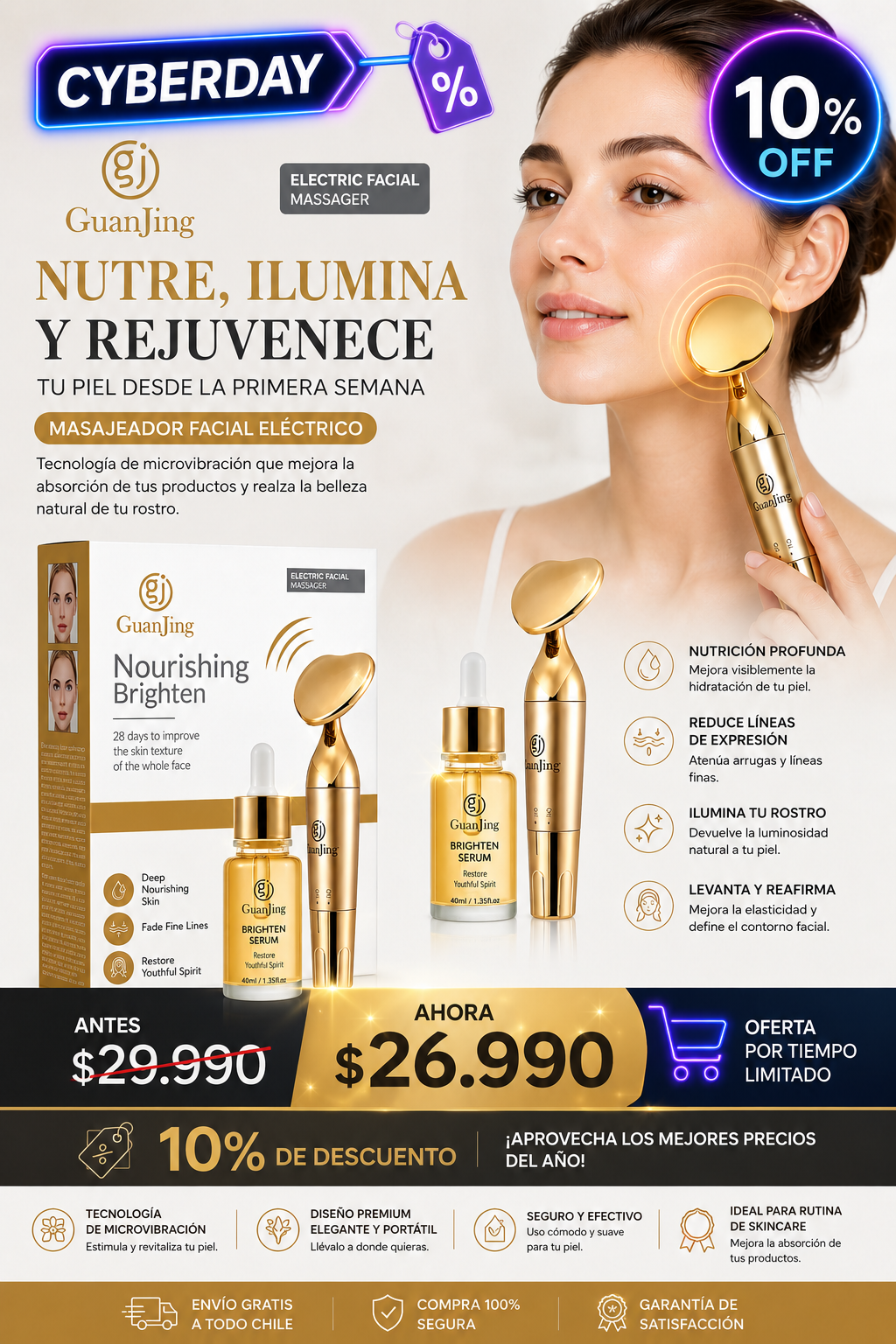 Masajeador Facial + Brighten Serum | Piel Más Firme y Luminosa