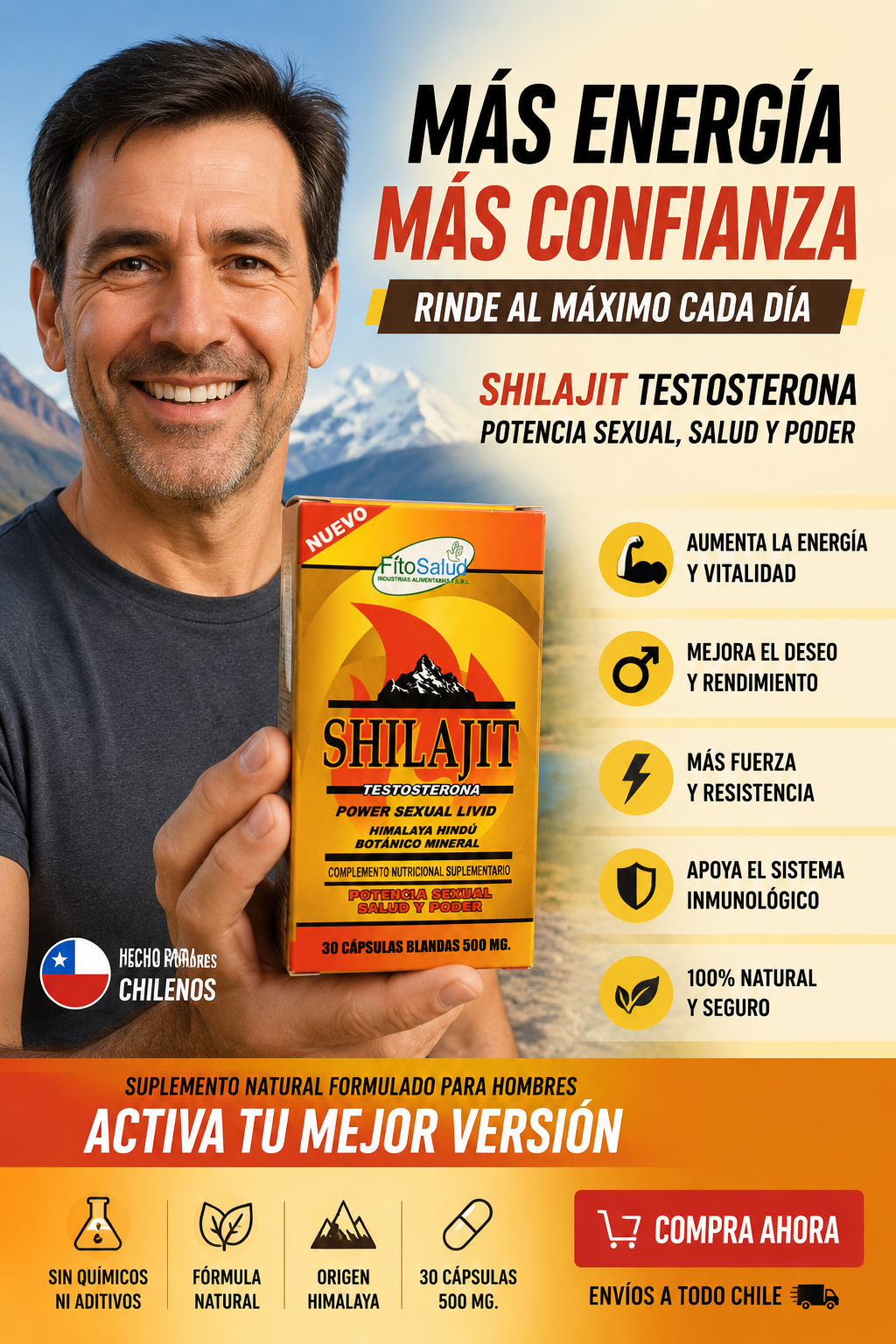 🔥 Shilajit Testosterone 500mg | Energía, Vitalidad y Potencia Masculina